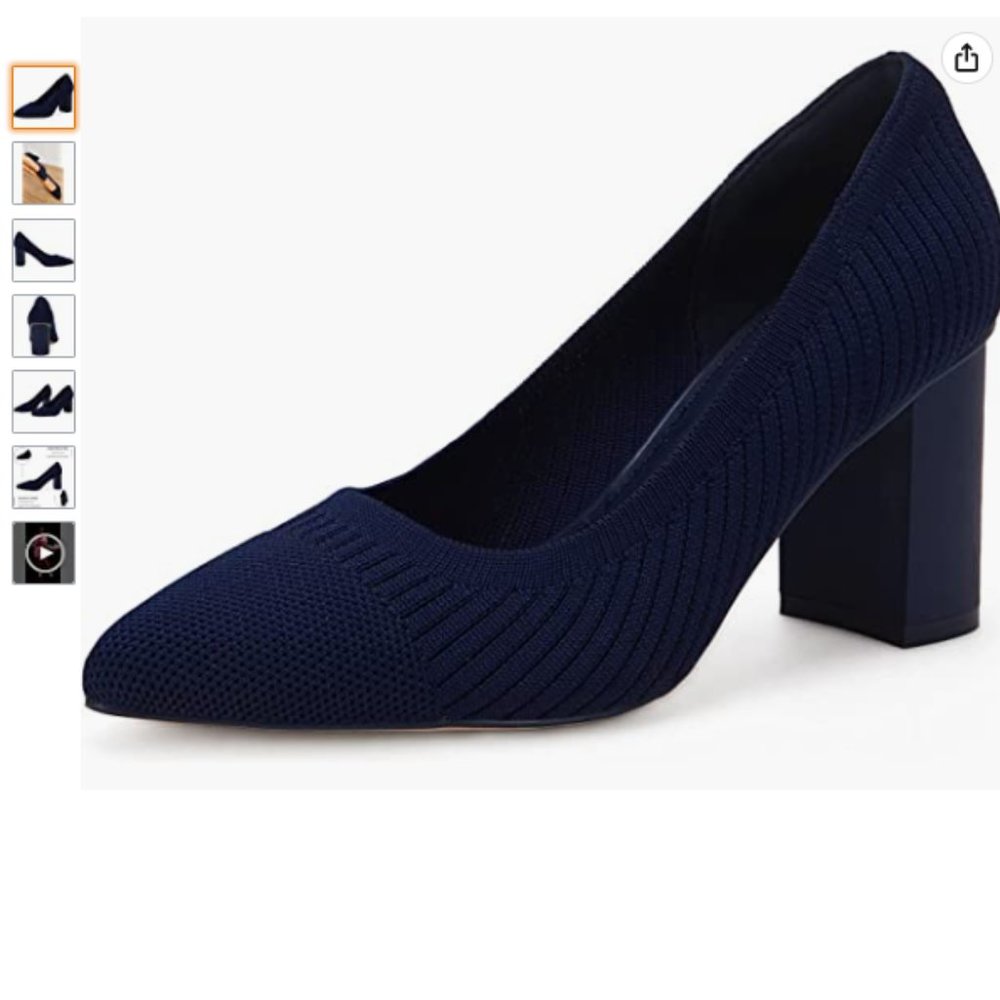 Navy Block Heel Pumps